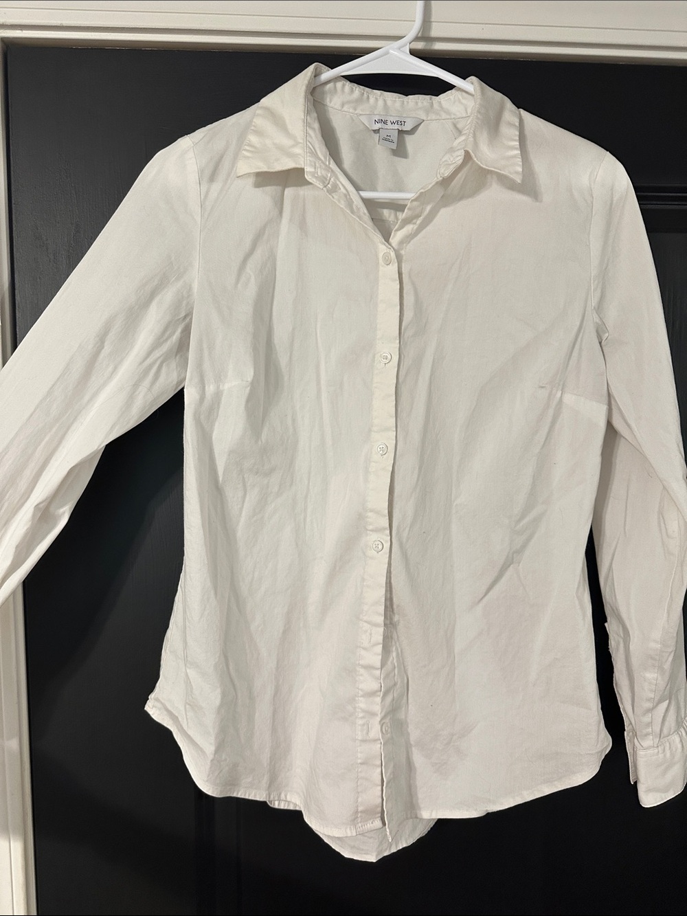 Nine West womens Ivory/White Long-Sleeve Button-Down Shirt